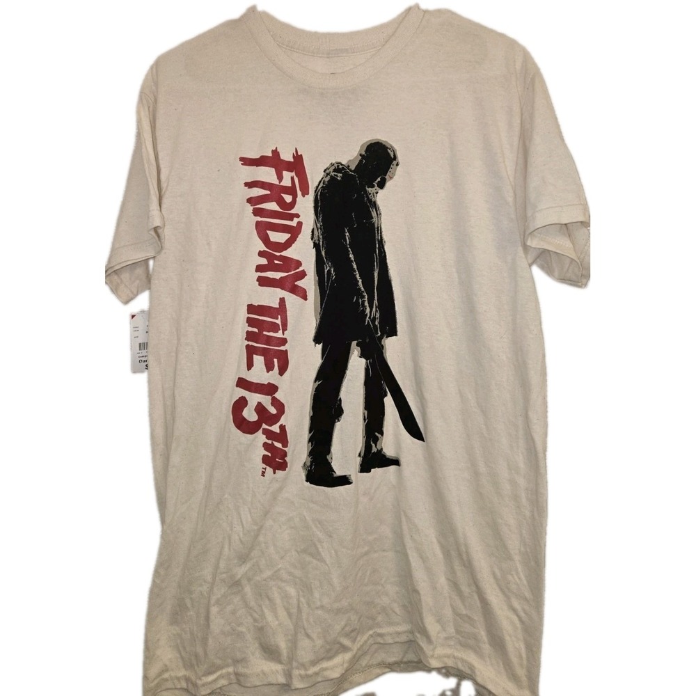 Friday the 13th Jason Voorhees Mens Graphic Tee Horror Movie T-Shirt M Beige